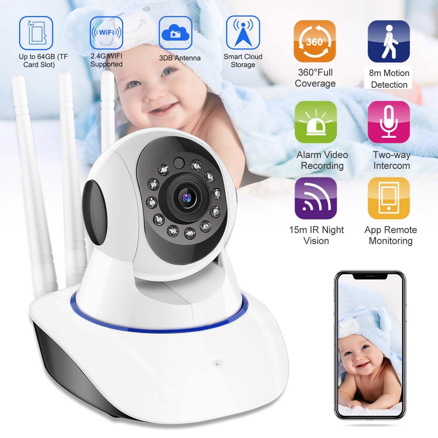 1080P WiFi IP Camera Motion Detection IR Night Vision Camcorder