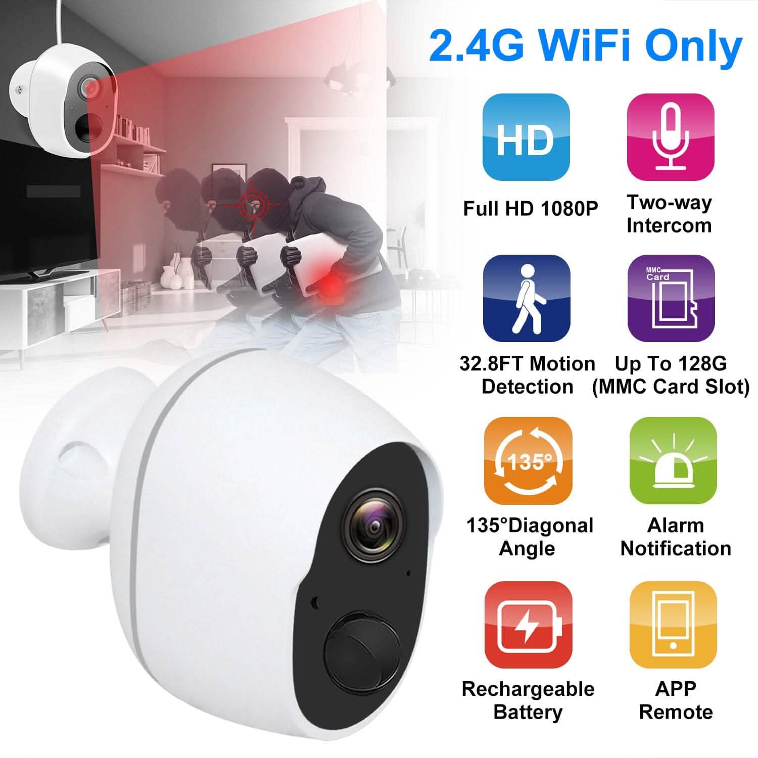 1080P WiFi IP Camera PIR Motion Detection Camcorder