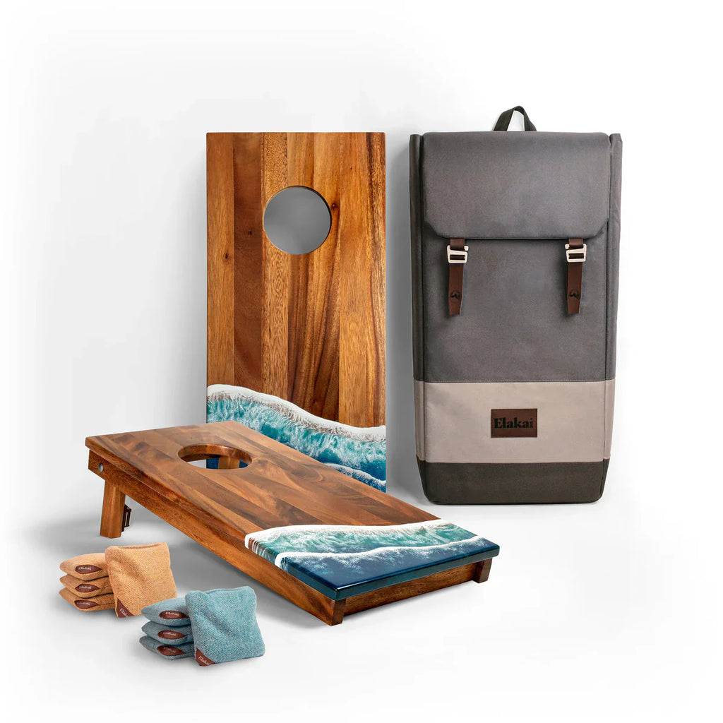 Elakai 1ft x 2ft Resin & Wood Travel Cornhole Set | Beach Wave