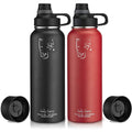 2-Pack: Stainless Steel Wide Mouth Insulated Water Bottle with Interchangeable Caps