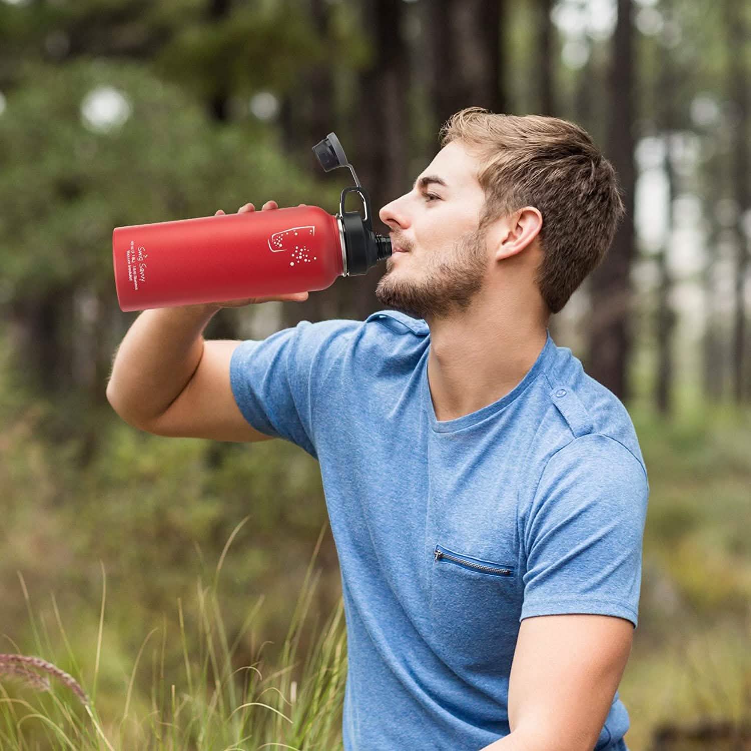 2-Pack: Stainless Steel Wide Mouth Insulated Water Bottle with Interchangeable Caps