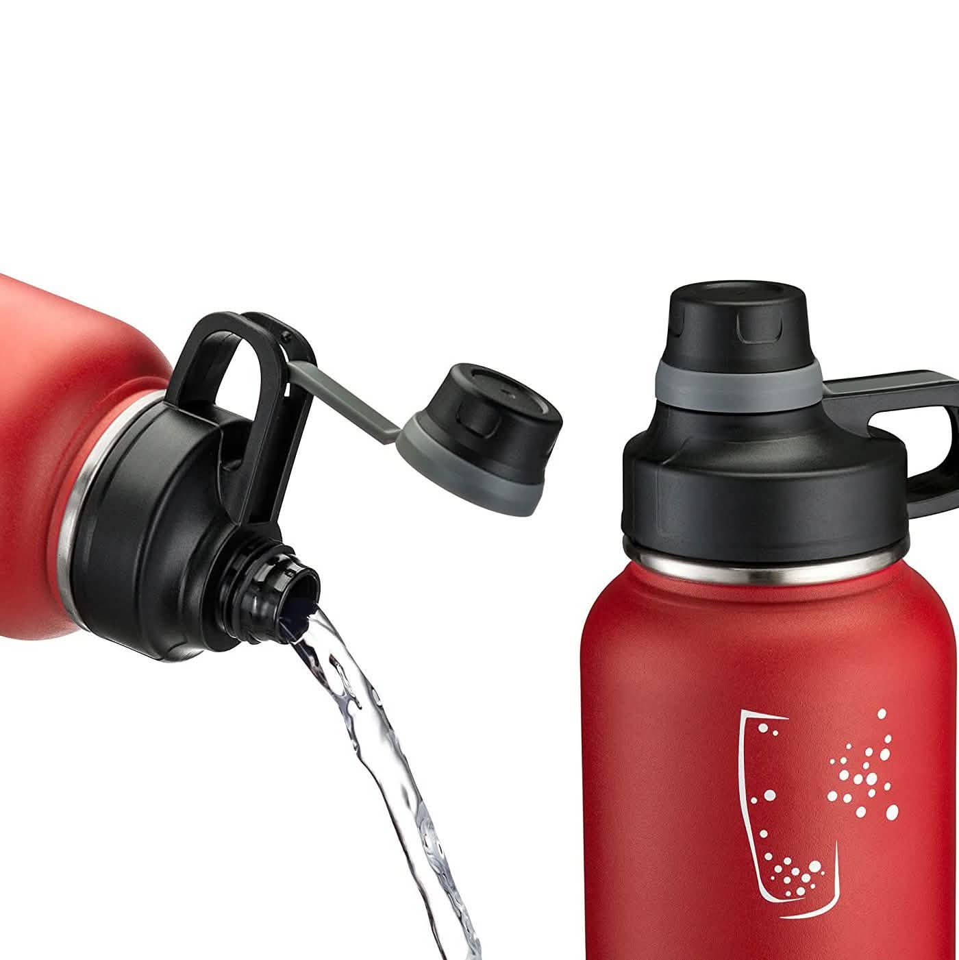 2-Pack: Stainless Steel Wide Mouth Insulated Water Bottle with Interchangeable Caps