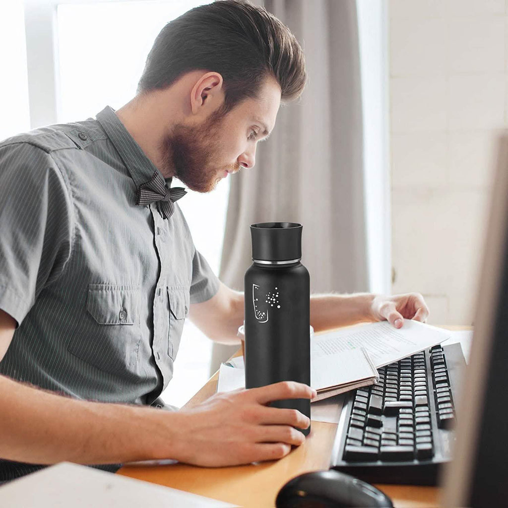 2-Pack: Stainless Steel Wide Mouth Insulated Water Bottle with Interchangeable Caps