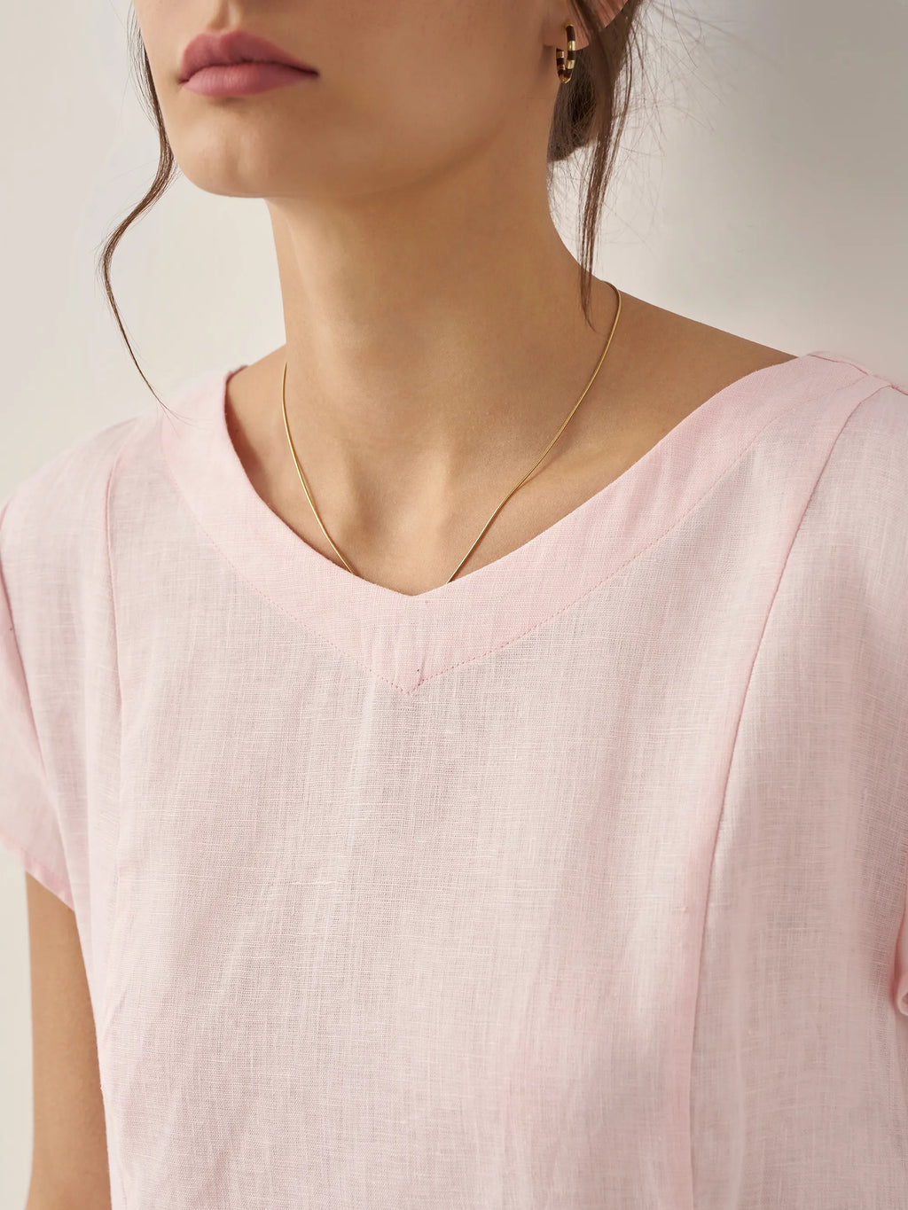 100% Linen Natural Summer V-Neck Dress ALEXA