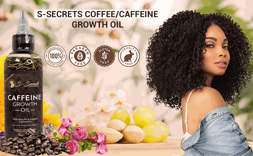 Caffeine Hair Growth Oil 4oz - Hair Growth Oil For Thinning, Balding with Caffeine, Biotin, Castor oil & Essential Oils for All Hair Types