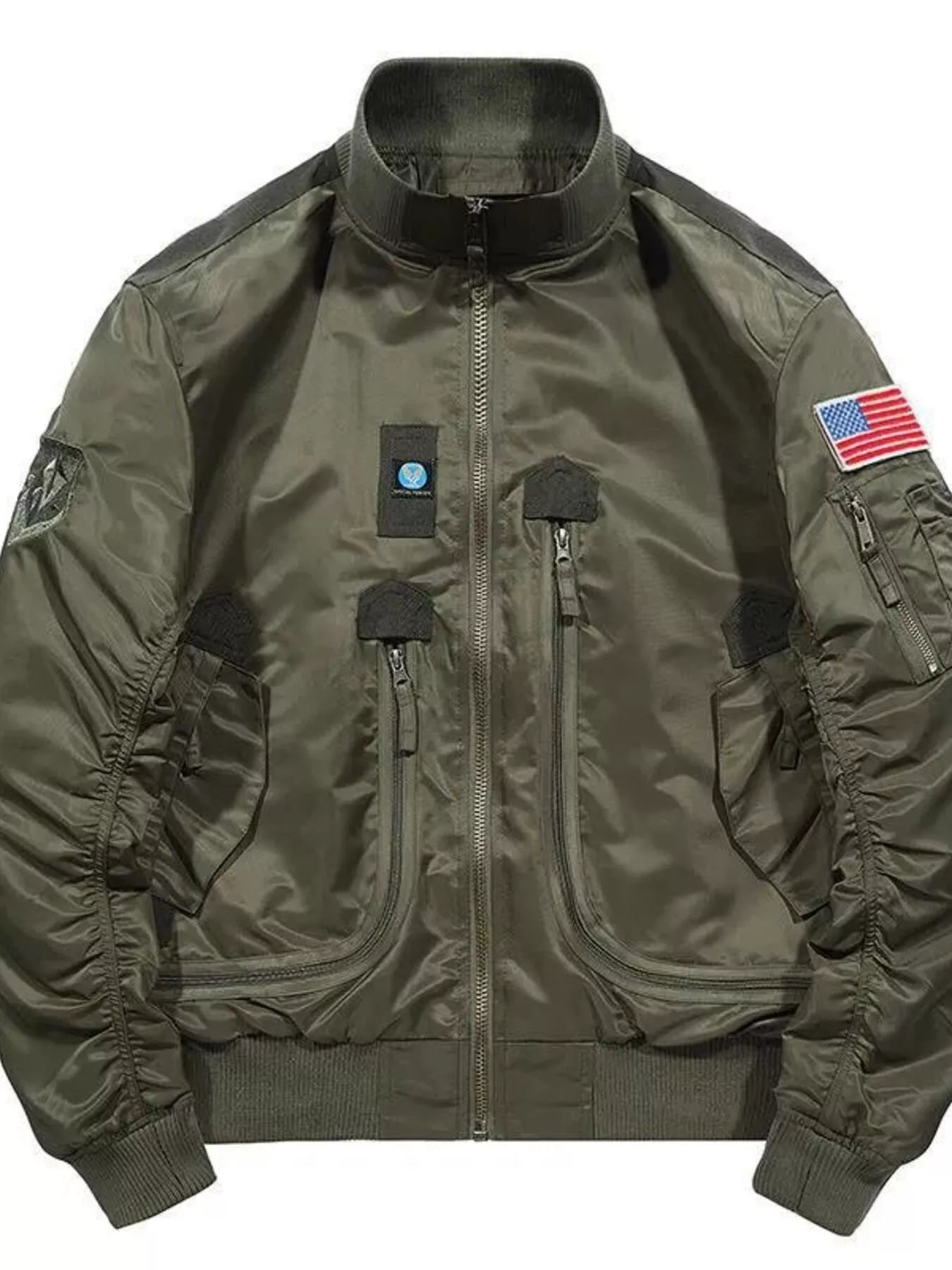 Men's Plus Size Zip Up Bomber Jacket with Multiple Pockets