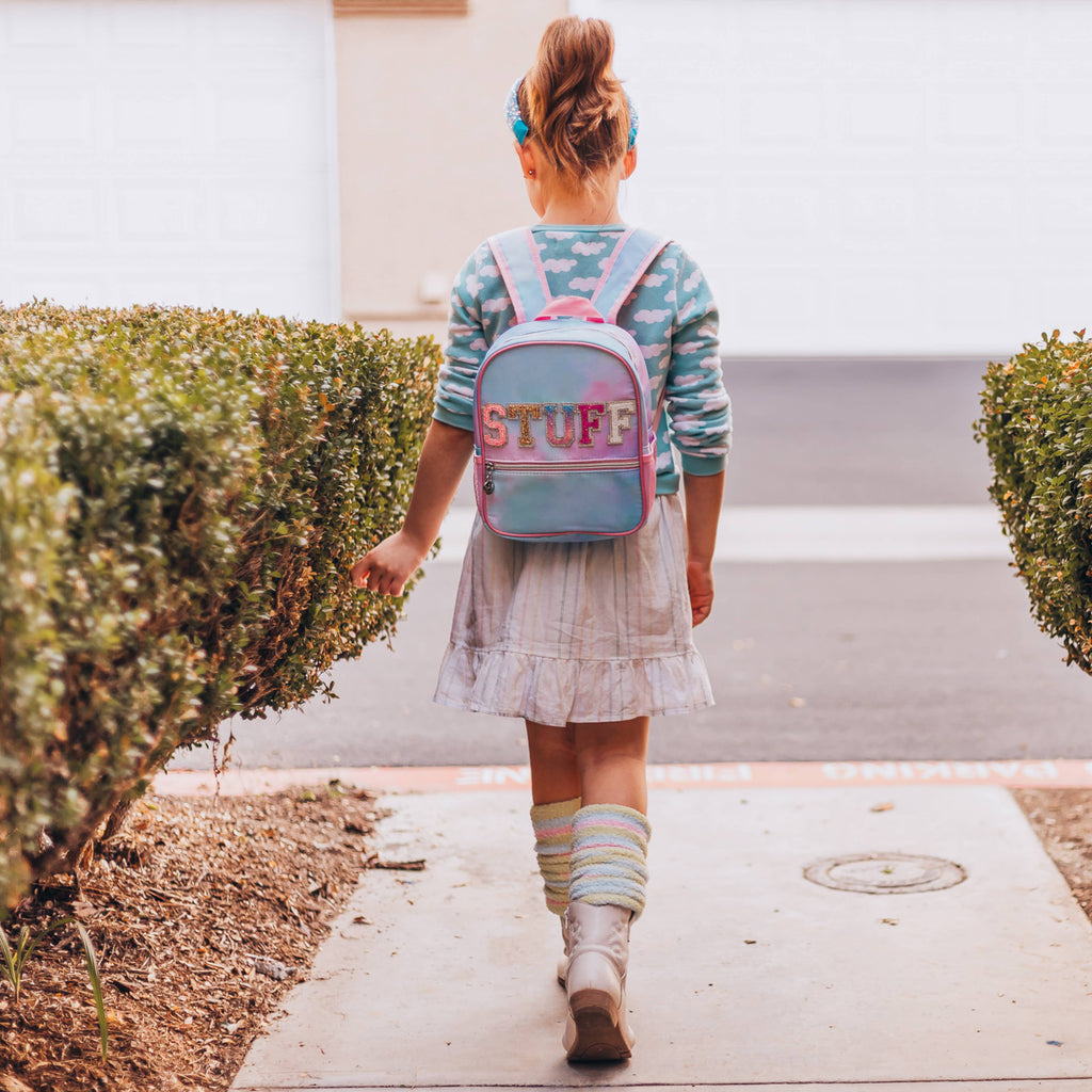 Girls Backpack with Glitter Varsity Letters - Mini Tie Dye