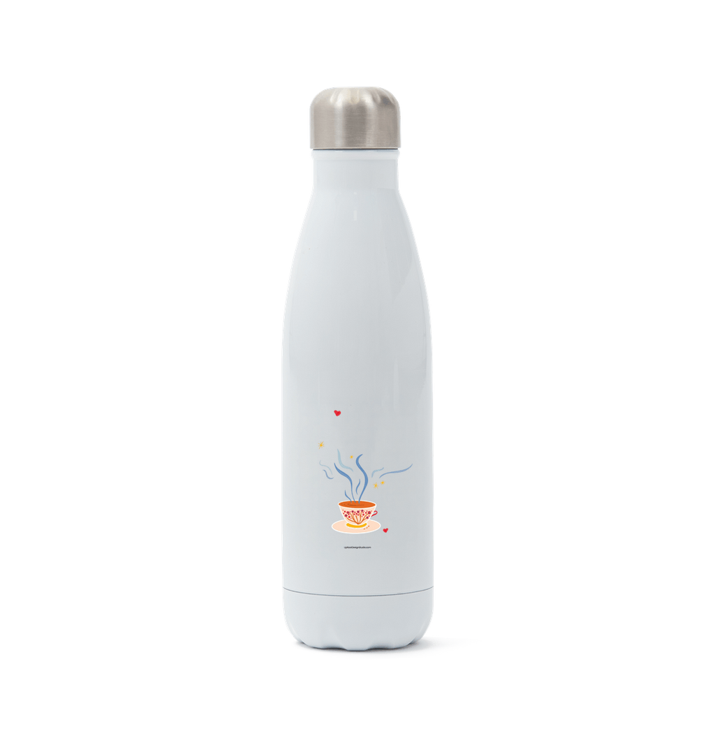 Tea Time Eco-Friendly Insulated Metal Water Bottle (White)