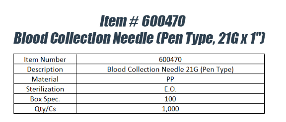 Blood Collection Needle Pen Type ( 21GX1")