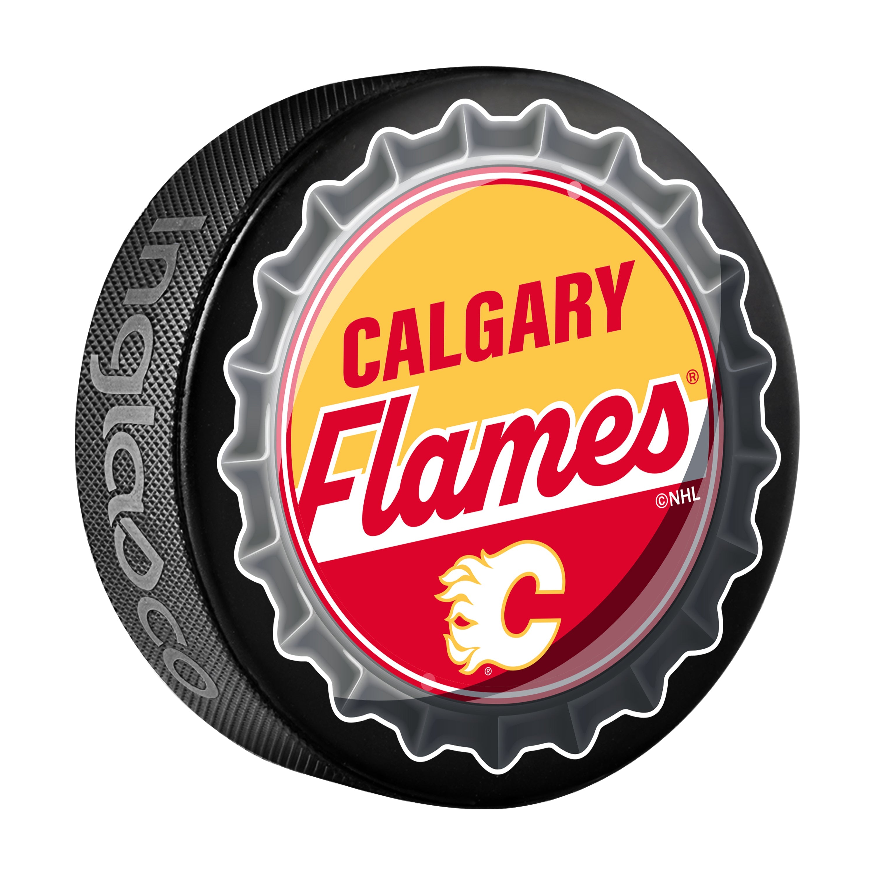 Calgary Flames Hockey Puck Bottle Opener