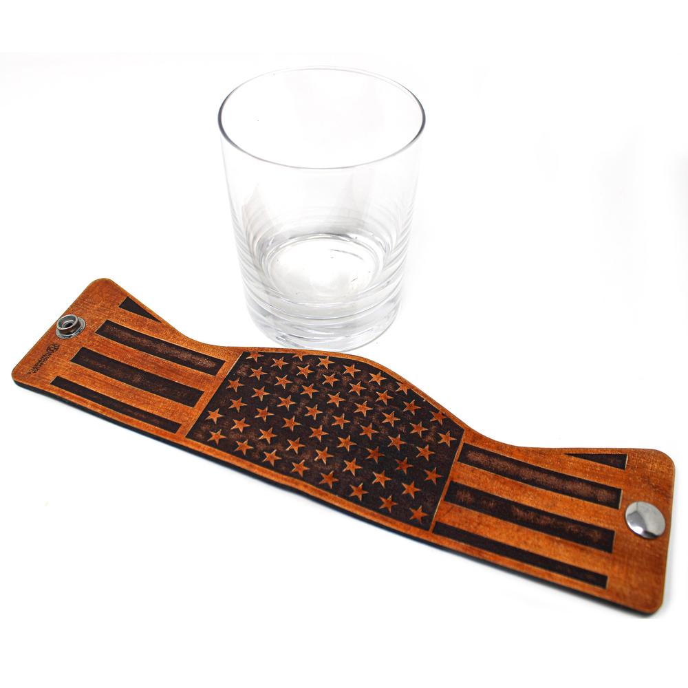 Whiskey Glass Leather Wrap - Stars and Stripes Horizontal Rocks Glass