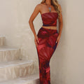 Women Clothing Summer Vacation Tube Top Half Length Skirt Set