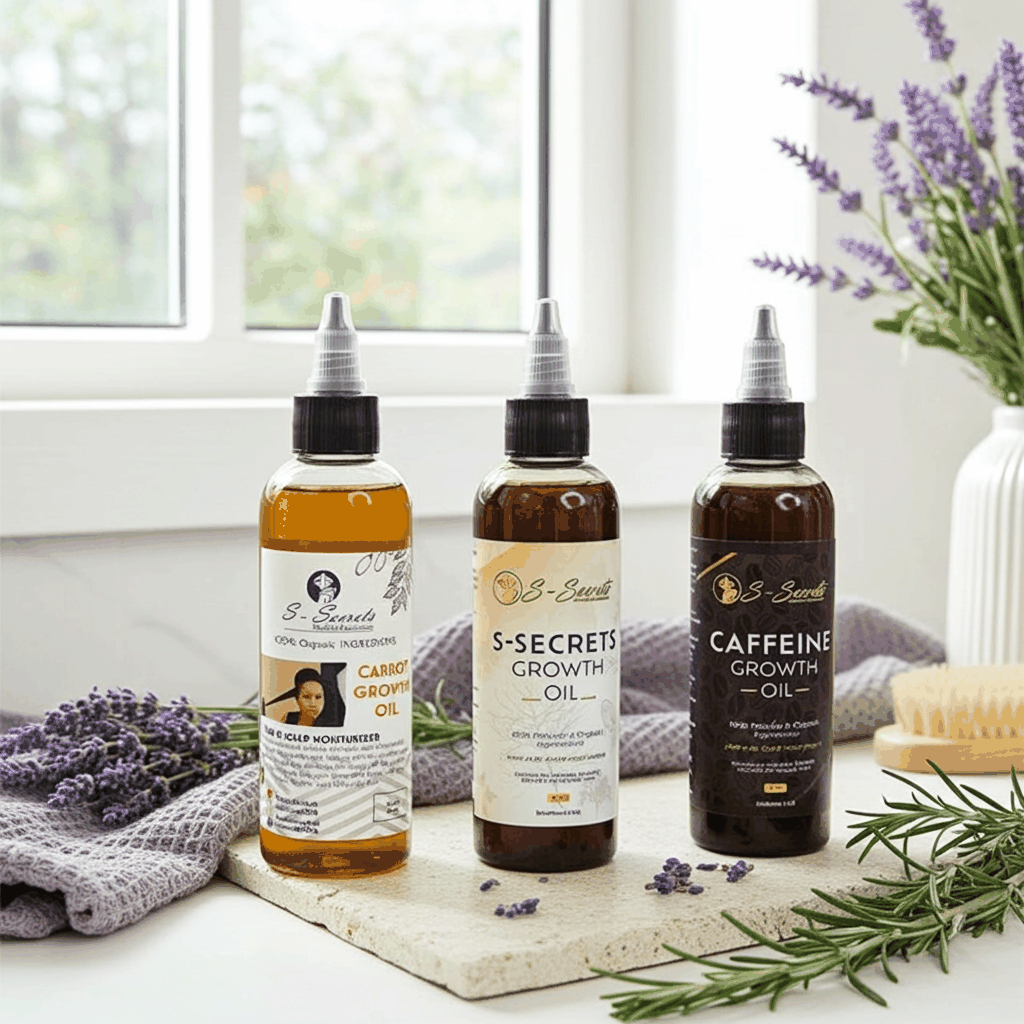S-Secrets Hair Growth oil Bundle - Ultimate 3 x 4oz Bottles with Biotin, Ayurvedic Herbs, Essential Oils, Saw Palmetto & Scalp Stimulator Oil