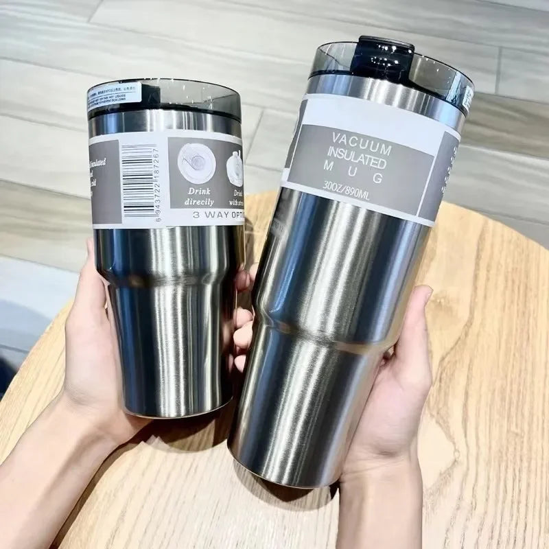 DecorBites™ Double Wall Insulated Stainless Steel Water Bottle with Straw - Large Capacity Mug