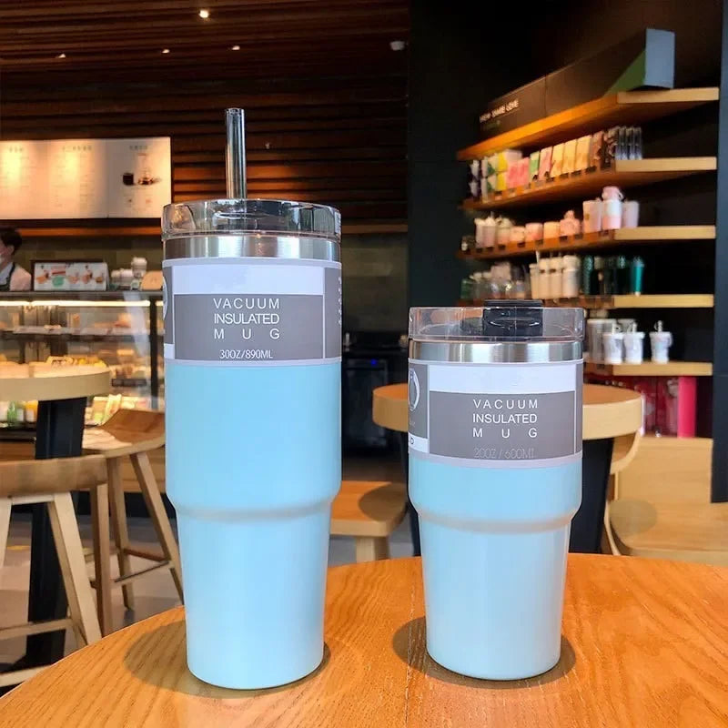 DecorBites™ Double Wall Insulated Stainless Steel Water Bottle with Straw - Large Capacity Mug