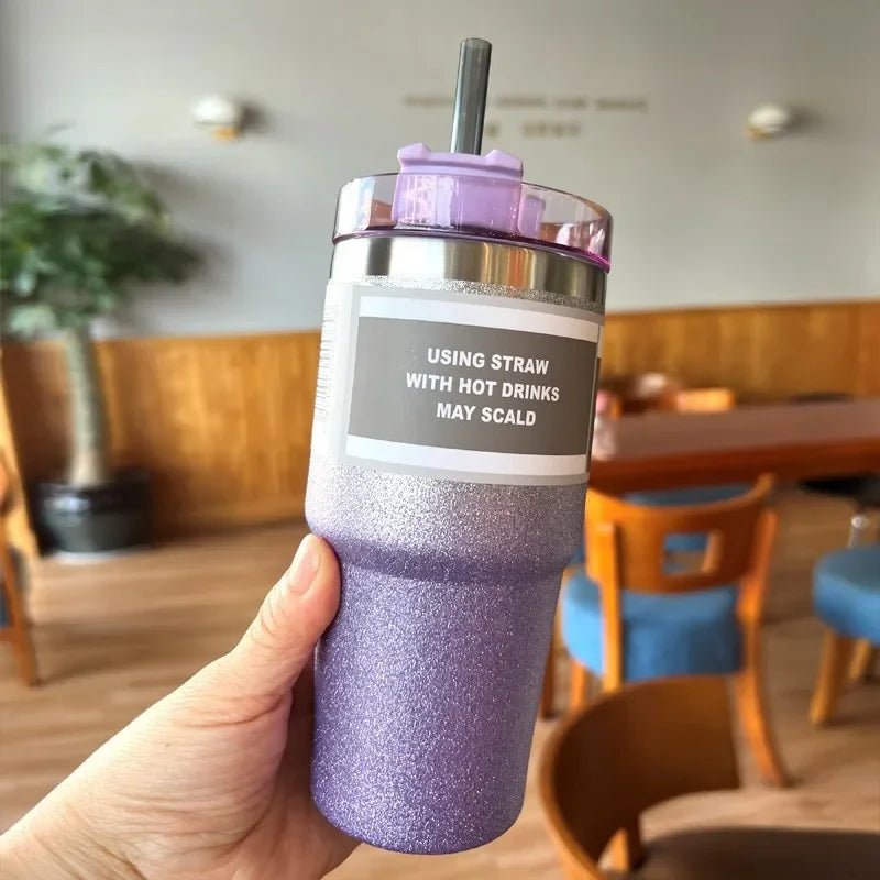 DecorBites™ Double Wall Insulated Stainless Steel Water Bottle with Straw - Large Capacity Mug