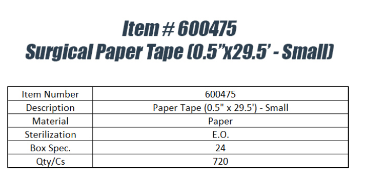 Surgical Paper Tape (0.5" x 29.5'- Small) (720pcs)