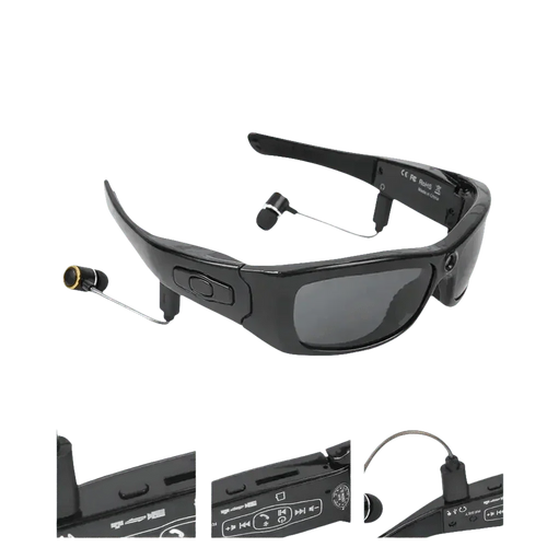 Black Camcorder Glasses Camera with Headphones. HD 1080P Mini Camcorder Glasses