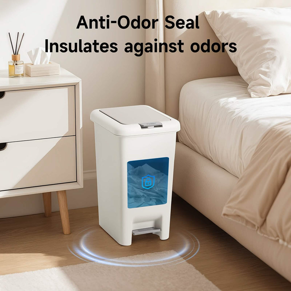 20L Oval Trash Can – Quiet Press-Top Lid with Foot Pedal