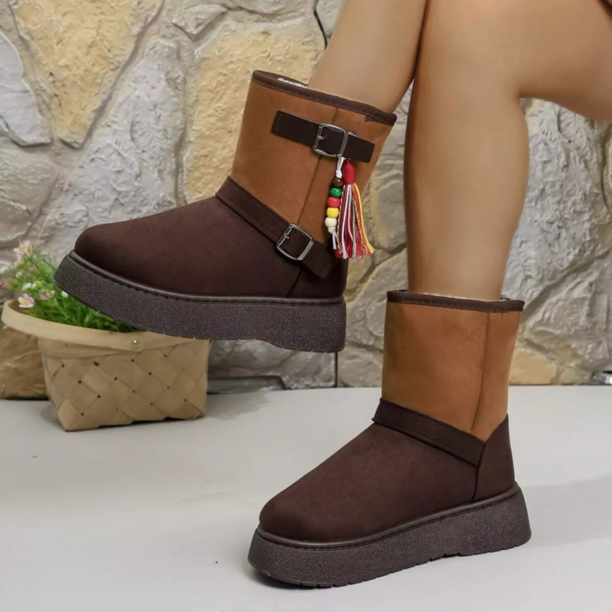 Bohemian Style Ankle Boots with Tassel Decor