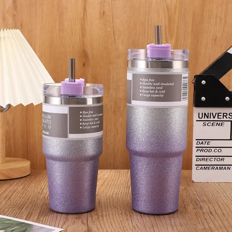 Glitter pink blue & teal stainless steel water bottle kitchen mug