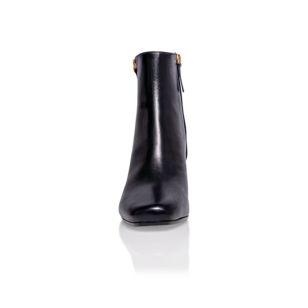 Arina Dress Ankle Bootie with a Block Heel in Black Leather