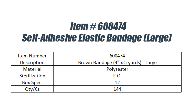 Self-Adhesive Brown Elastic Bandage (4 in x 5 yds) - Large (144pcs)