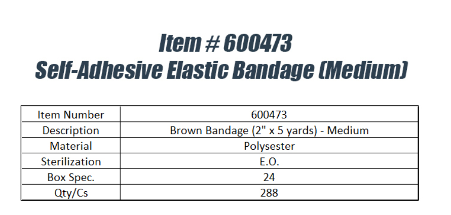 Self-Adhesive Brown Elastic Bandage (2 in x 5 yds) - Medium (288pcs)