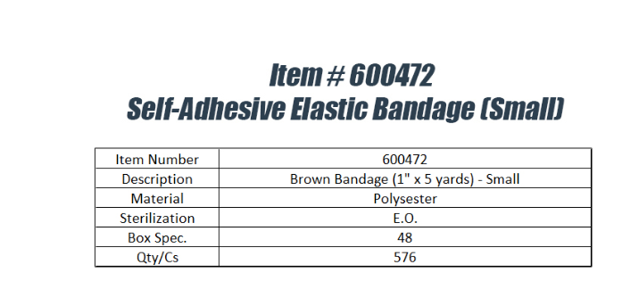Self-Adhesive Brown Elastic Bandage (1 in x 5 yds) - Small (576pcs)